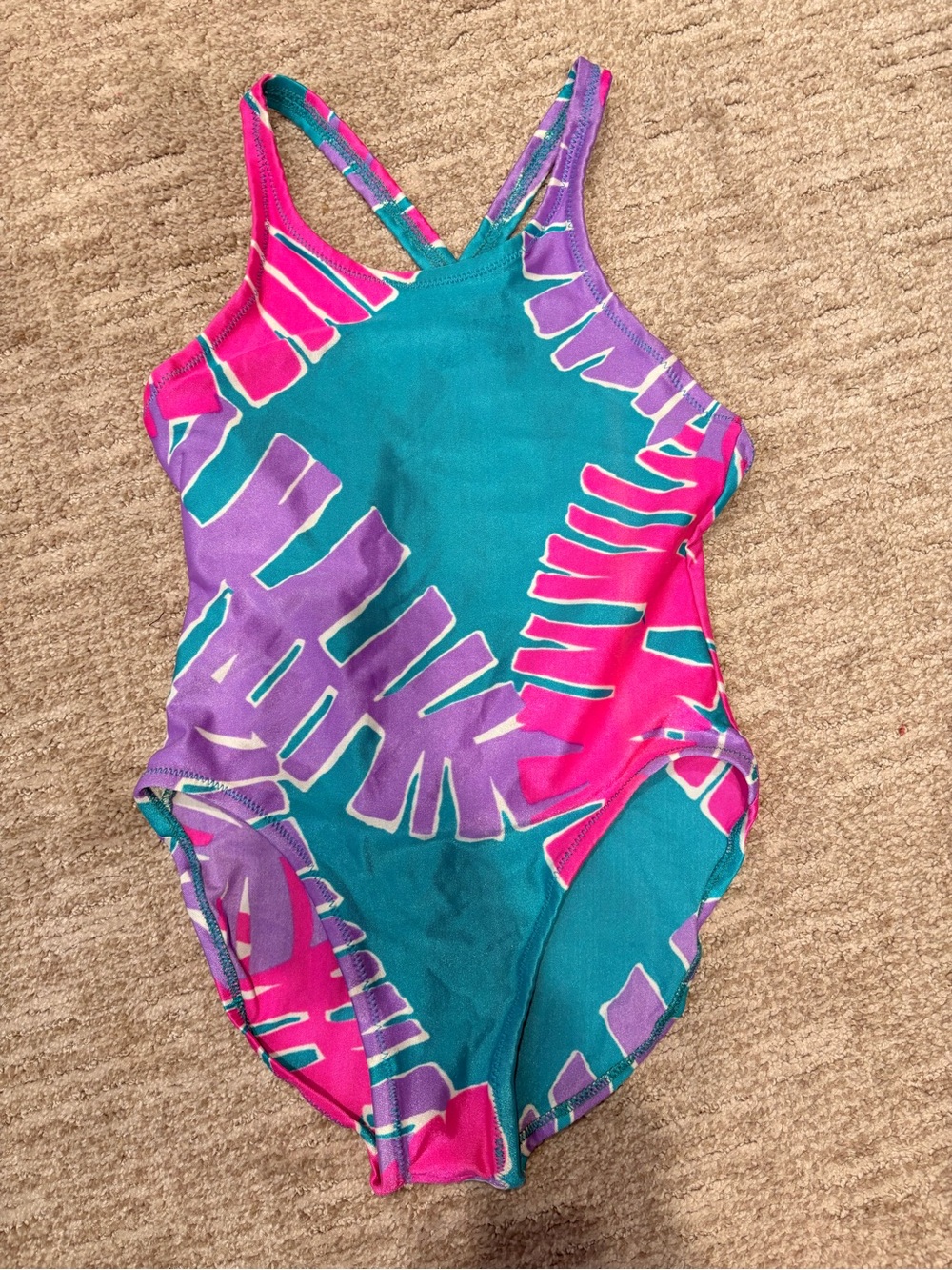 Vintage 90s Neon Tropical One Piece Swimsuit Women’s Small